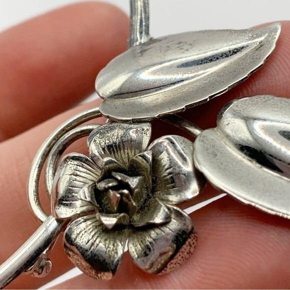 Forster vintage sterling silver flower and leaves on a branch brooch pin - Picture 4 of 10